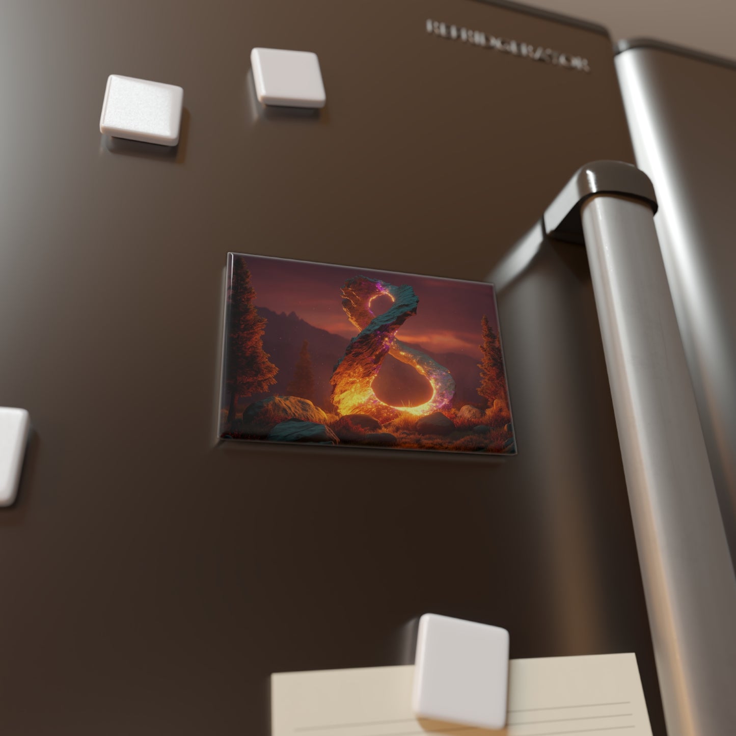Celestial Infinity Stone Button Magnet, Rectangle (1 & 10 pcs) – Glowing Portal in Twilight Mountain Pass