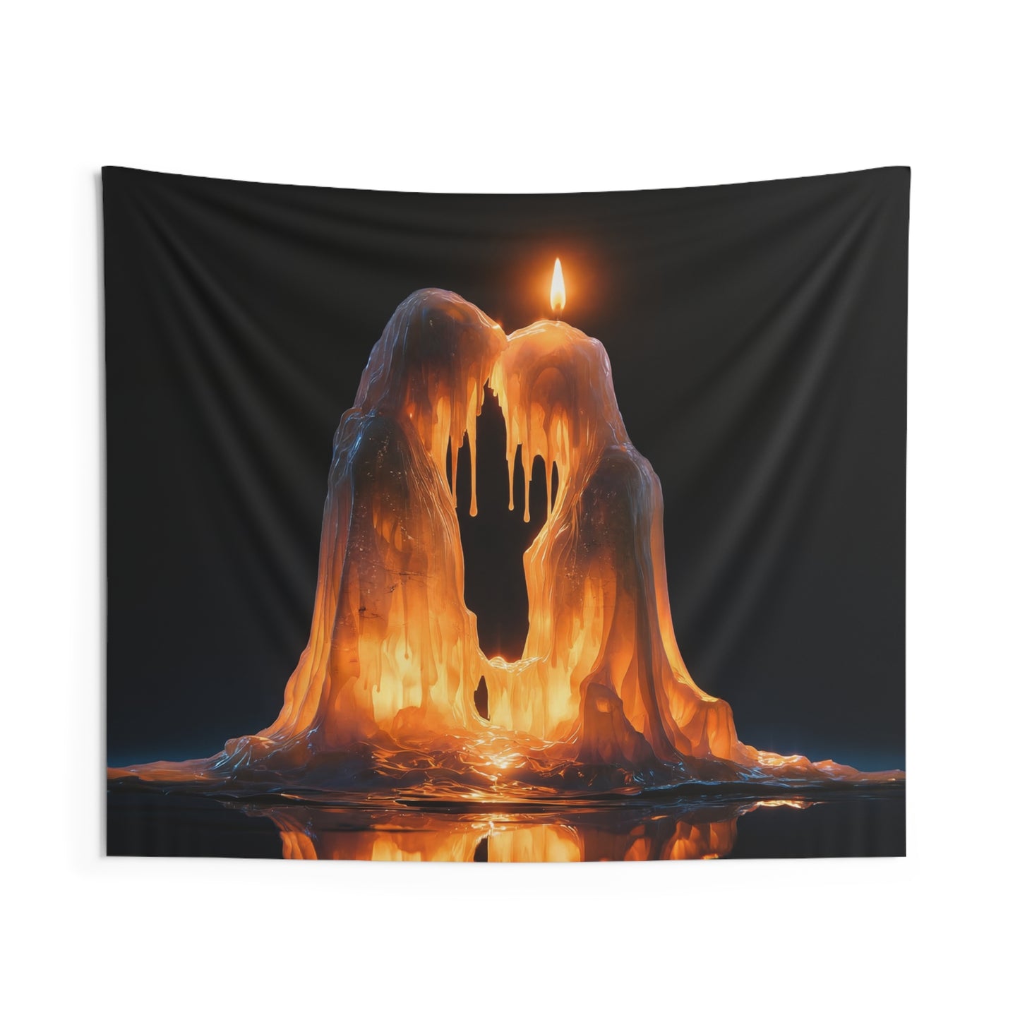 Melting Candle Hearts Wall Tapestry – Warm Glow Against Midnight Depths