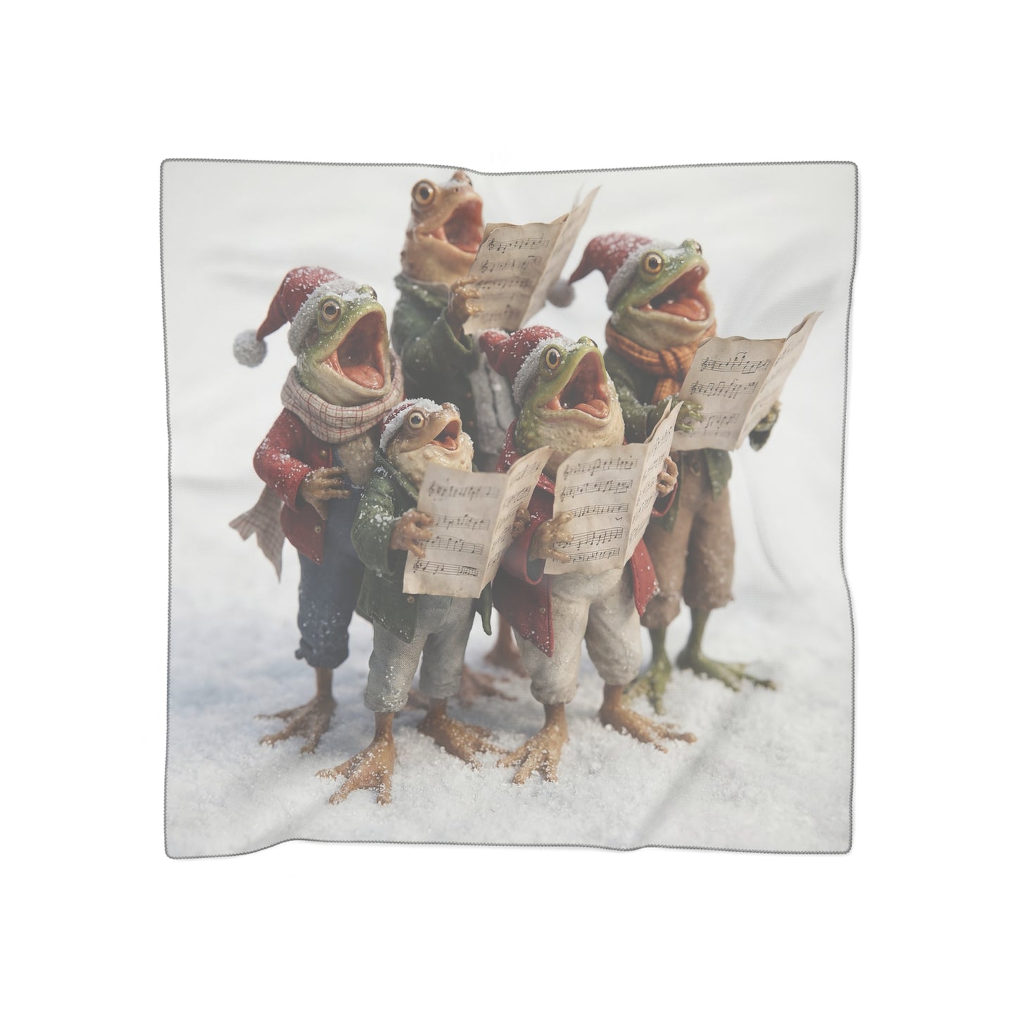 Frogs in Snow Choir Poly Scarf – Winter Carolers in Festive Snow