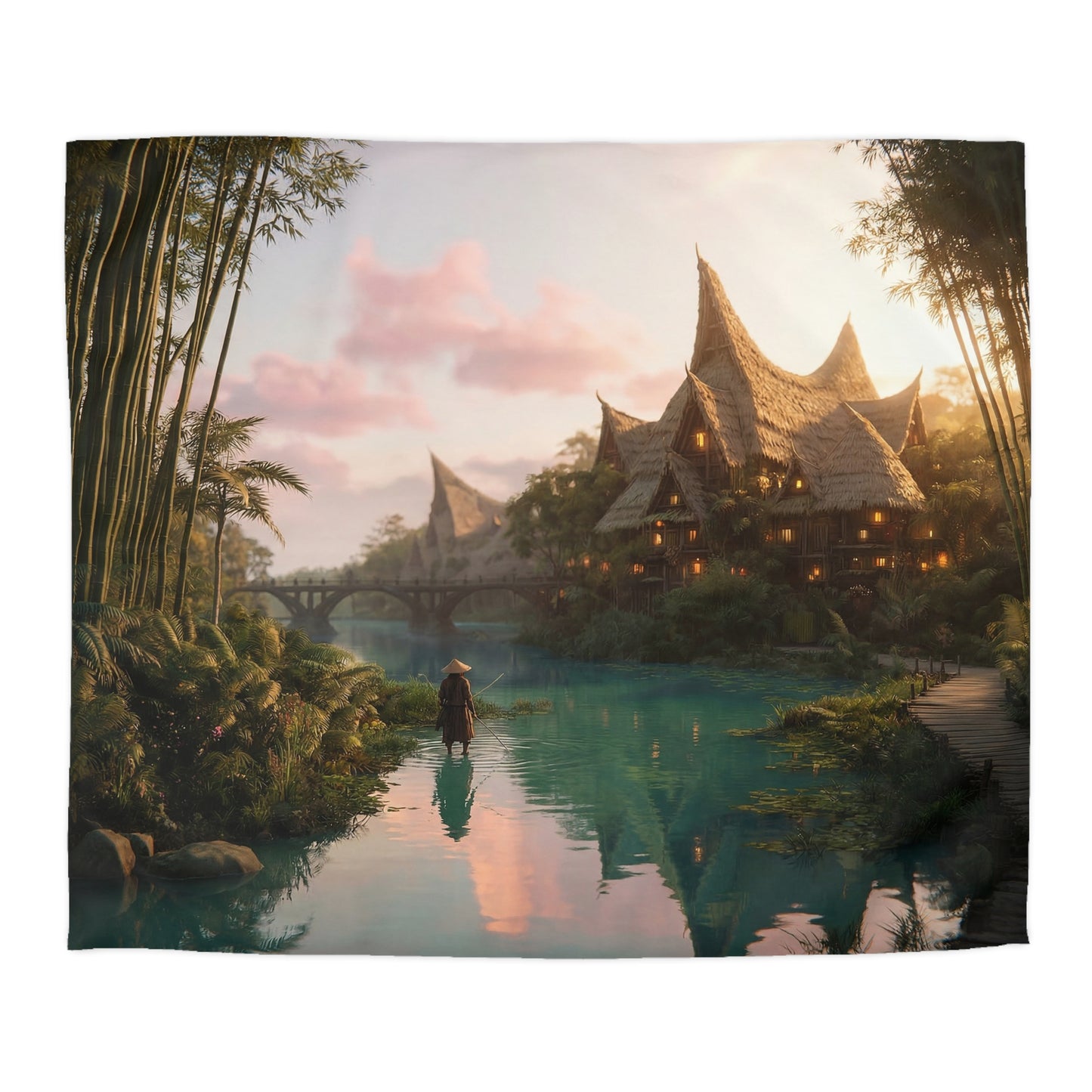 Bamboo River Sentinel Microfiber Duvet Cover – Twilight Village Serenity