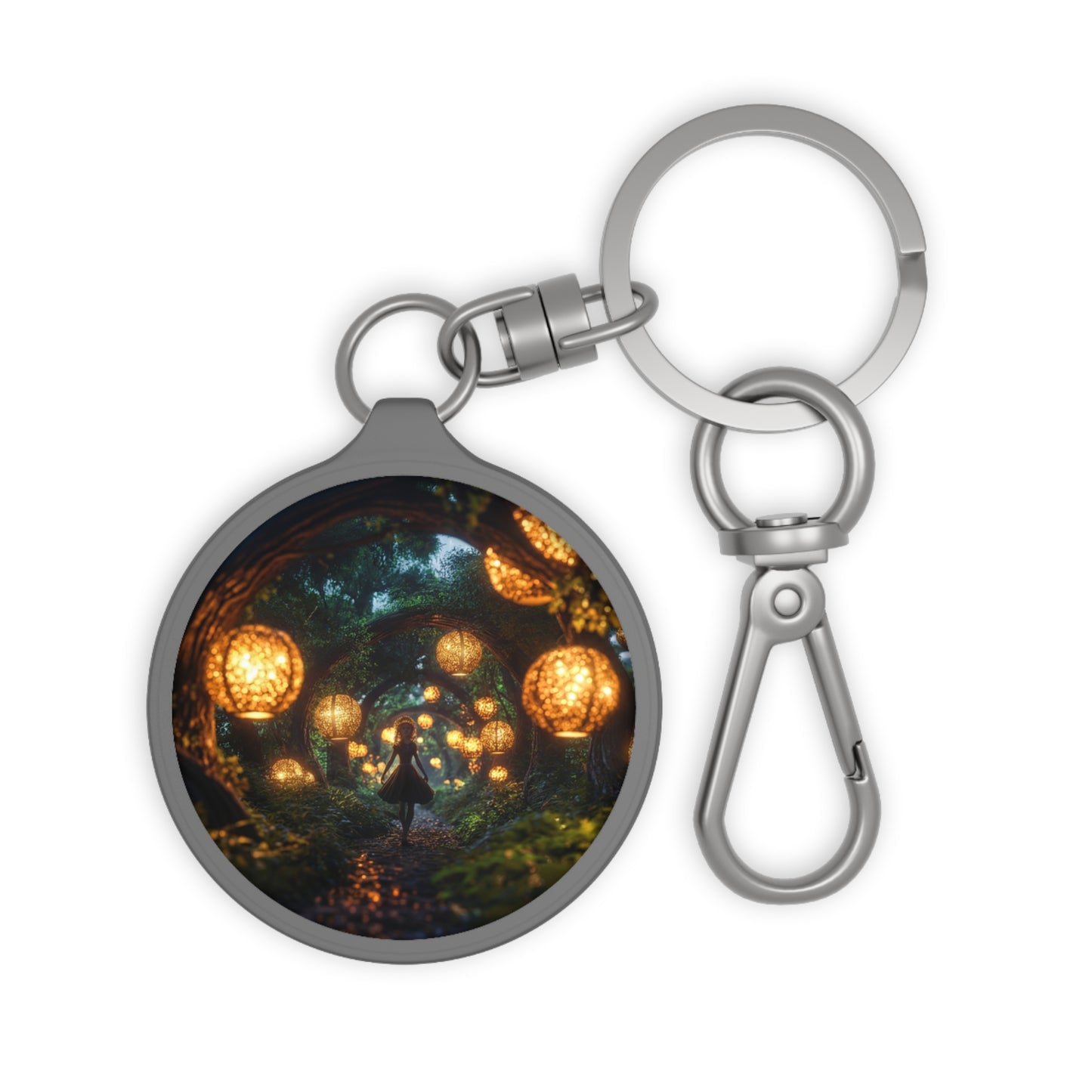 Luminous Forest Path Keyring Tag – Whispers of Golden Lanterns