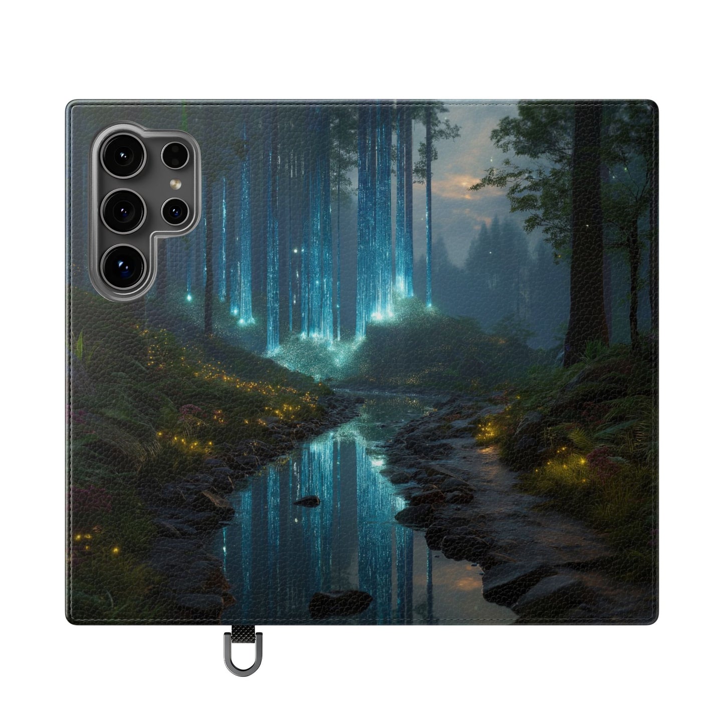 Bioluminescent Forest Flip Cases – Cyan Lightfall Stream Cover