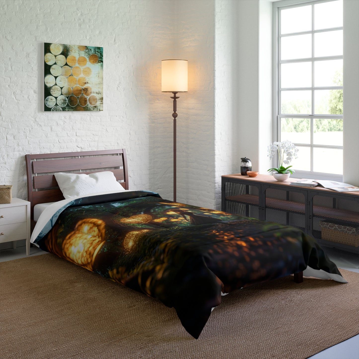 Luminous Forest Path Comforter – Warm Lanterns Guide Your Way