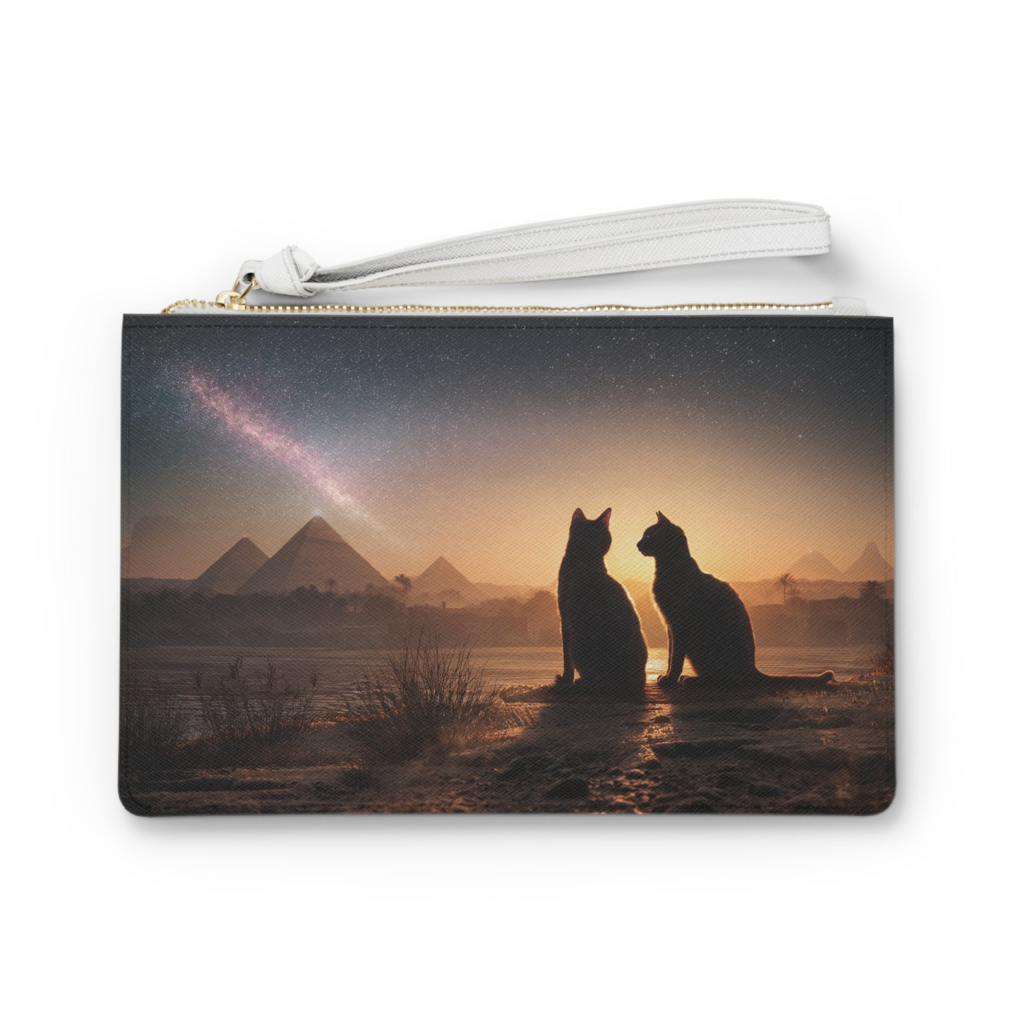 Starlit Pyramids Cat Clutch Bag – Whispers of Ancient Twilight