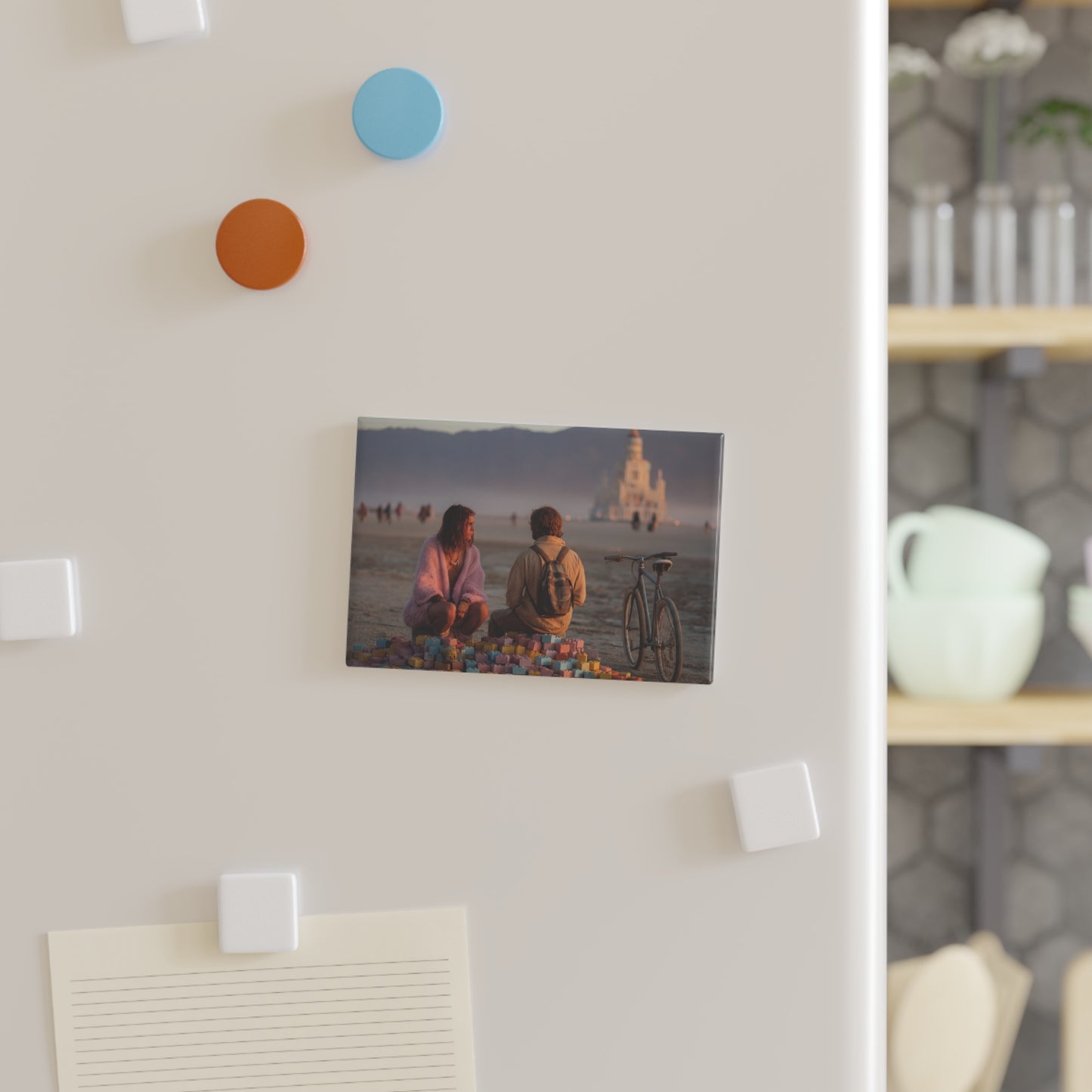 Desert Dreamers Button Magnet, Rectangle (1 & 10 pcs) – Sunset Playtime at the Temple