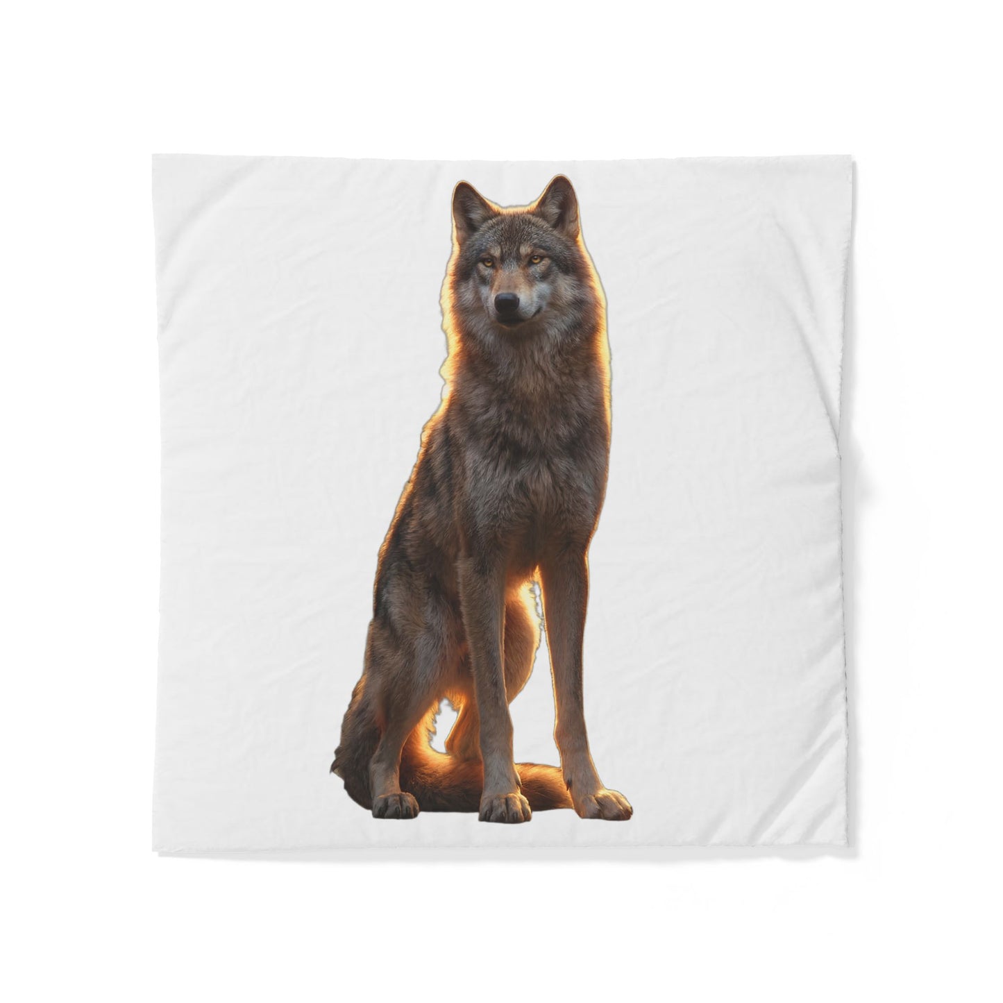 Golden Light Sentinel Wolf Cotton Duvet Cover – Watchful Guardian Night Scene