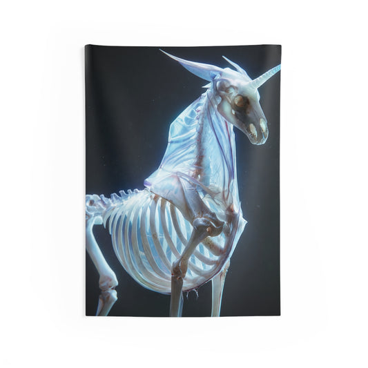 Celestial Unicorn Skeleton Tapestry – Luminescent Bone Dreamscape