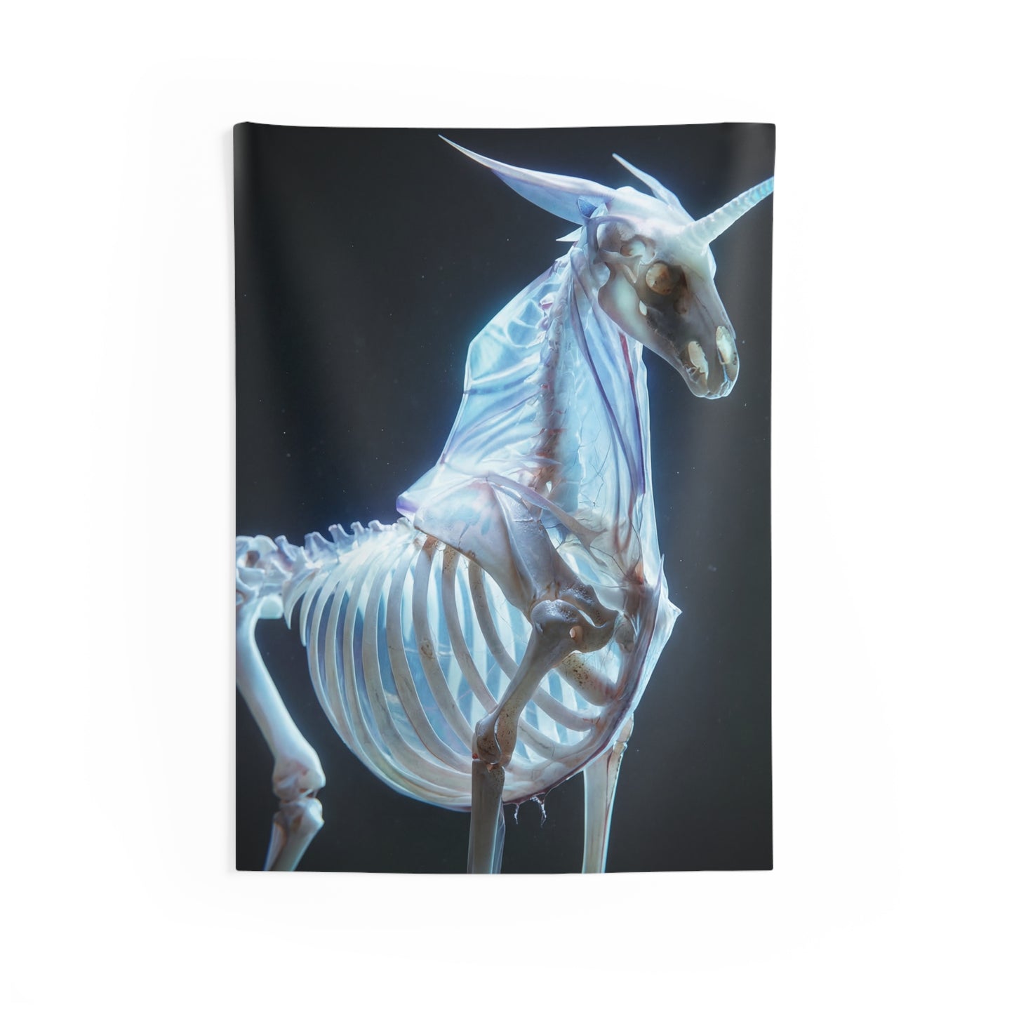 Luminescent Unicorn Skeleton Tapestry – Ethereal Bone Dreamscape
