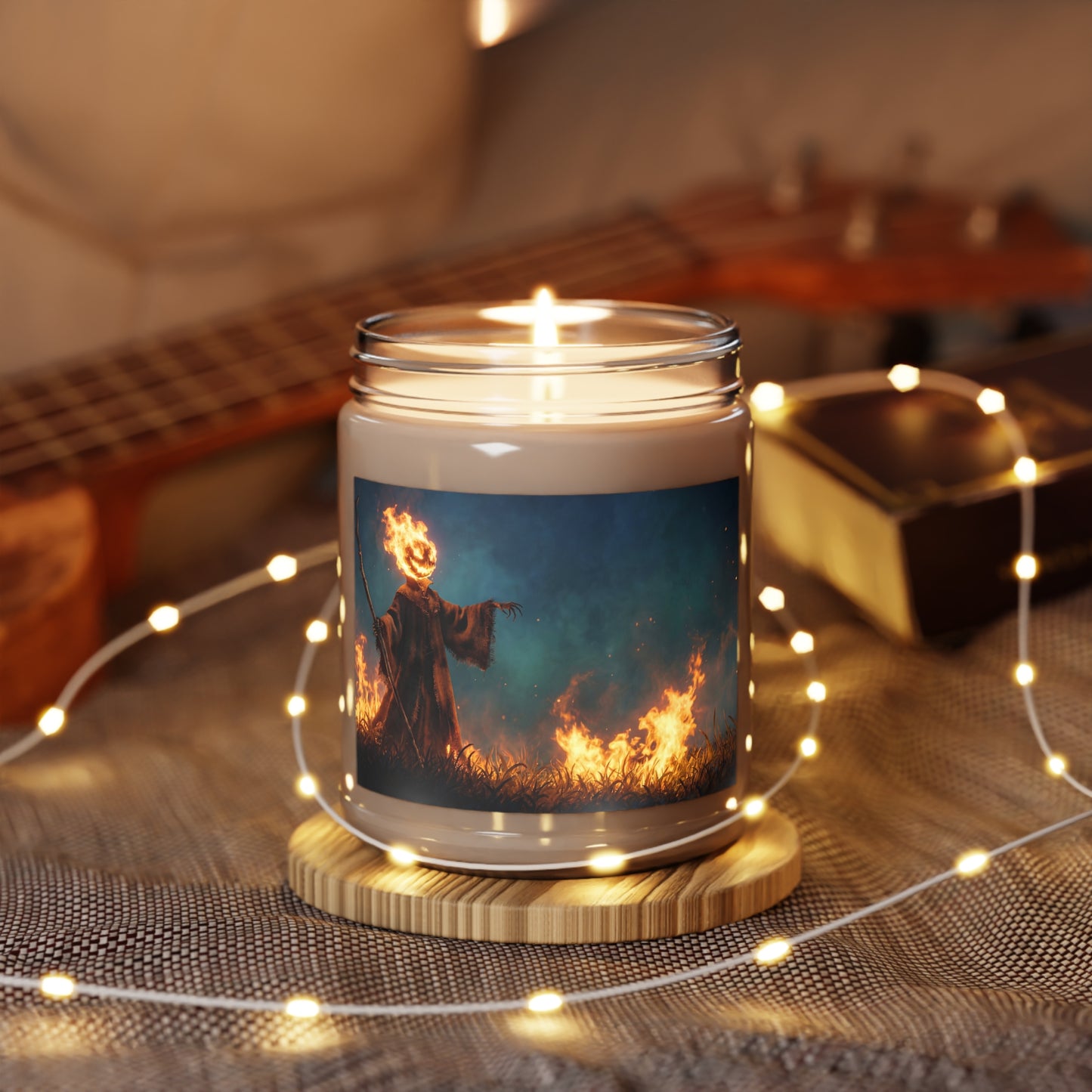 Flame-Headed Scarecrow Scented Soy Candles with White Lid, 9oz – Midnight Harvest Ritual