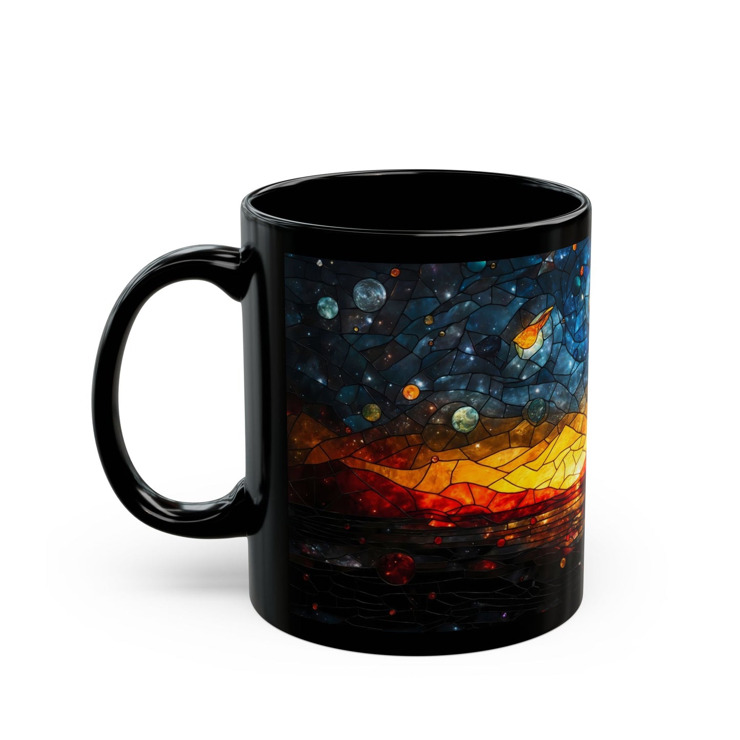 Celestial Cat Stained Glass Mug – Cosmic Sunset Guardian