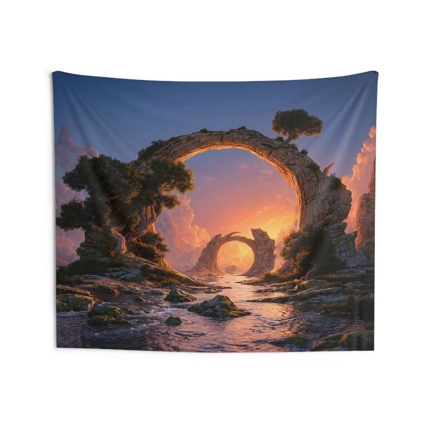 Stone Archway Sunset Tapestry – Gateway to a Whispering Valley