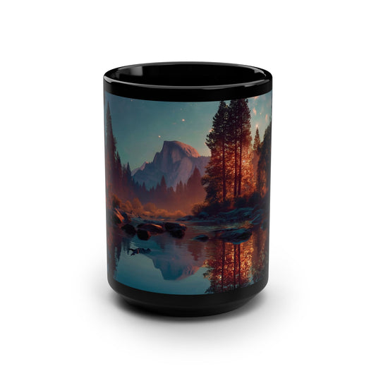 Starlight Valley Black Mug, 15oz – Mirrored Mountain Glow