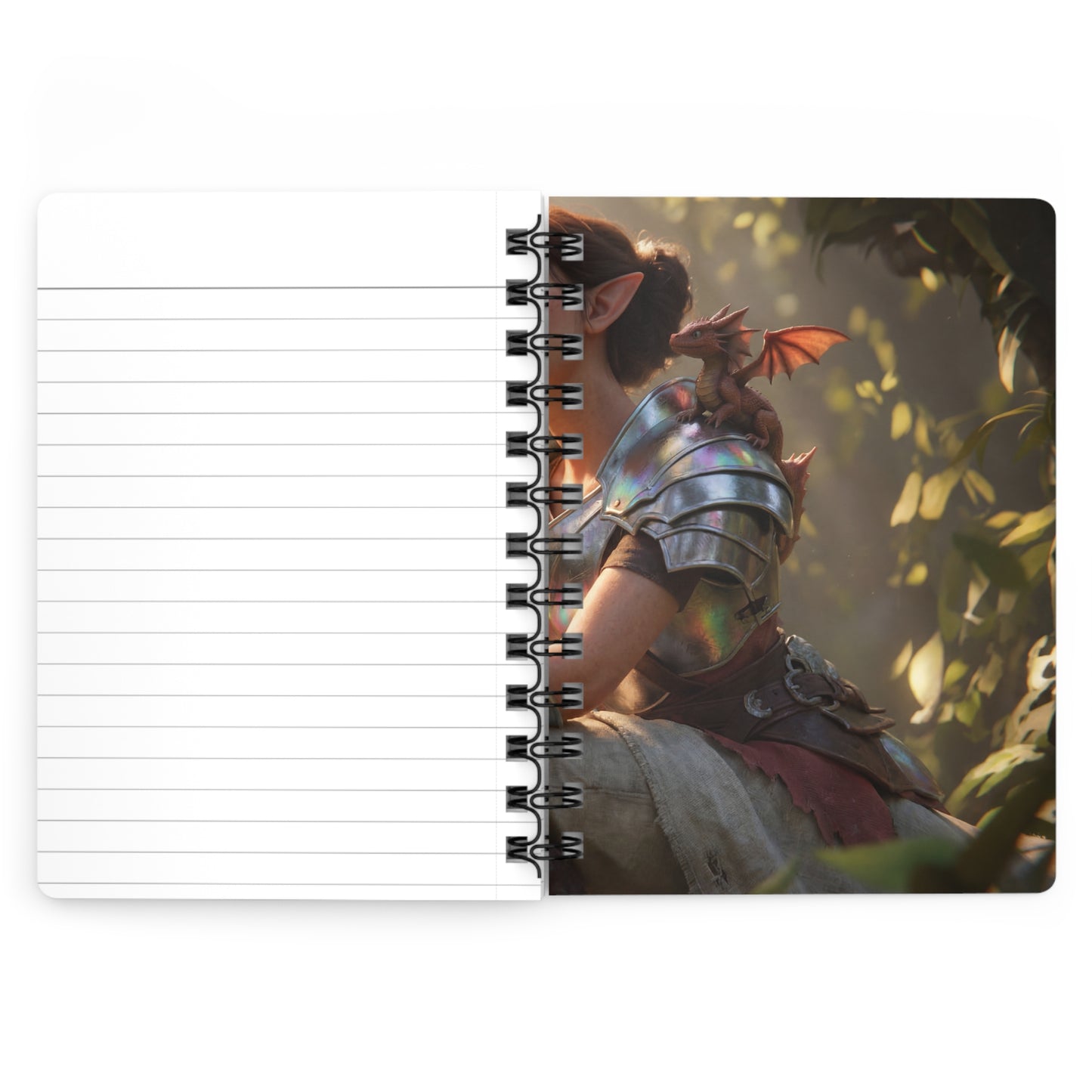 Elf Knight with Dragon Companion Spiral Bound Journal – Sunlit Forest Rest