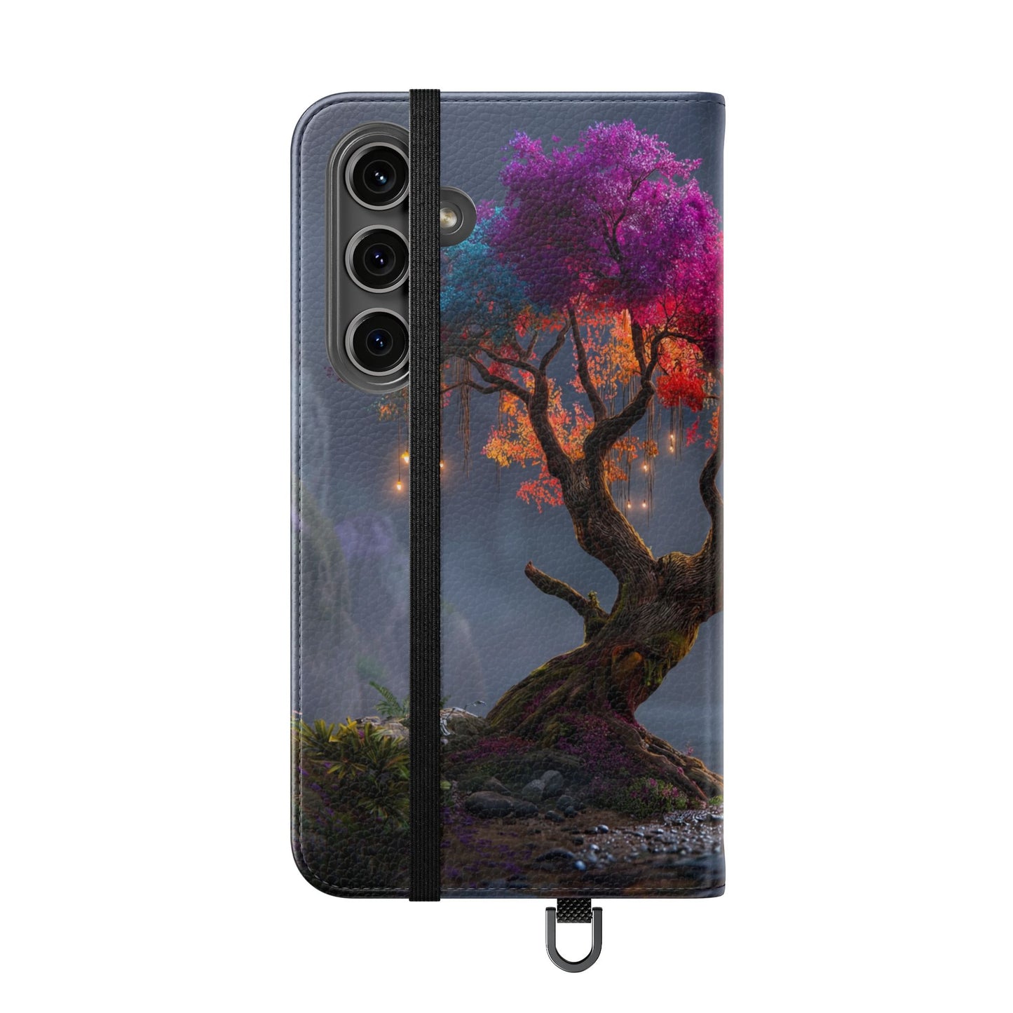 Chromatic Canopy Flip Cases – Rainbow Tree Moonlit Waterfall Scene