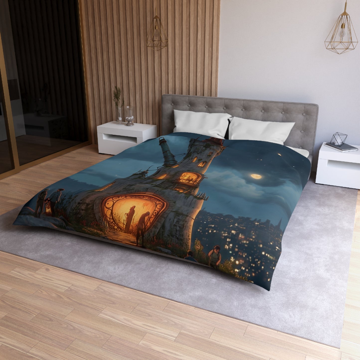Starlit Observatory Duvet Cover – Whispers of the Cosmic Gate