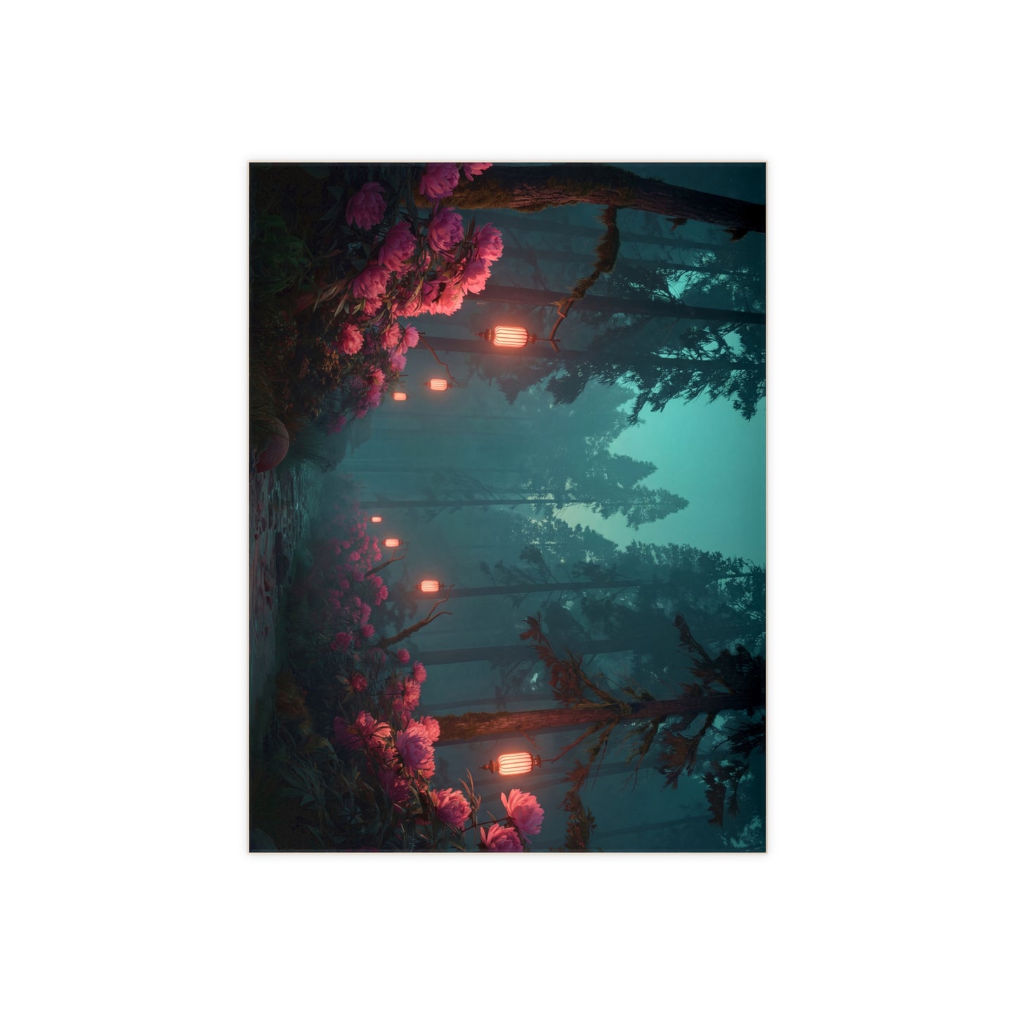 Whispering Woods Lantern Path Ceramic Photo Tile – Pink Peonies in Twilight