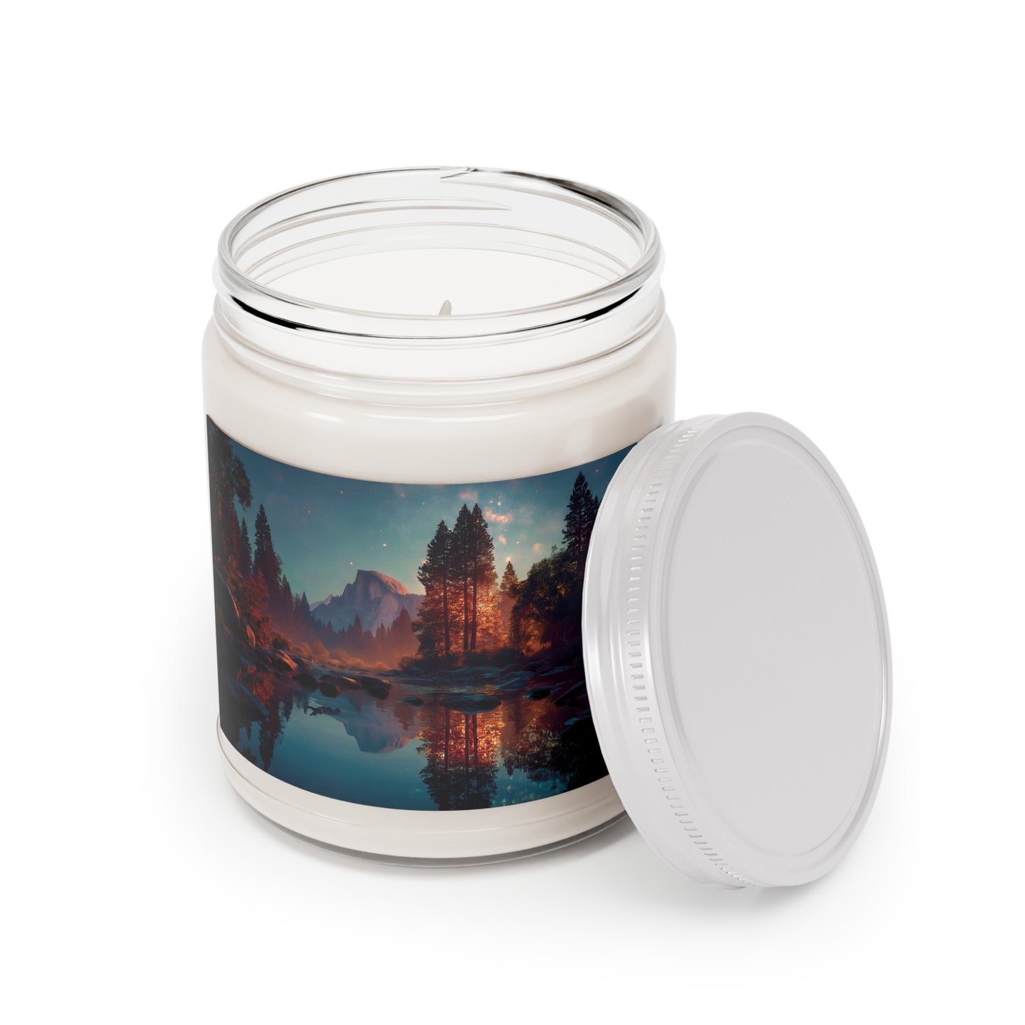 Starlit River Reflections Scented Soy Candles with White Lid, 9oz – Whisper of the Celestial Forest