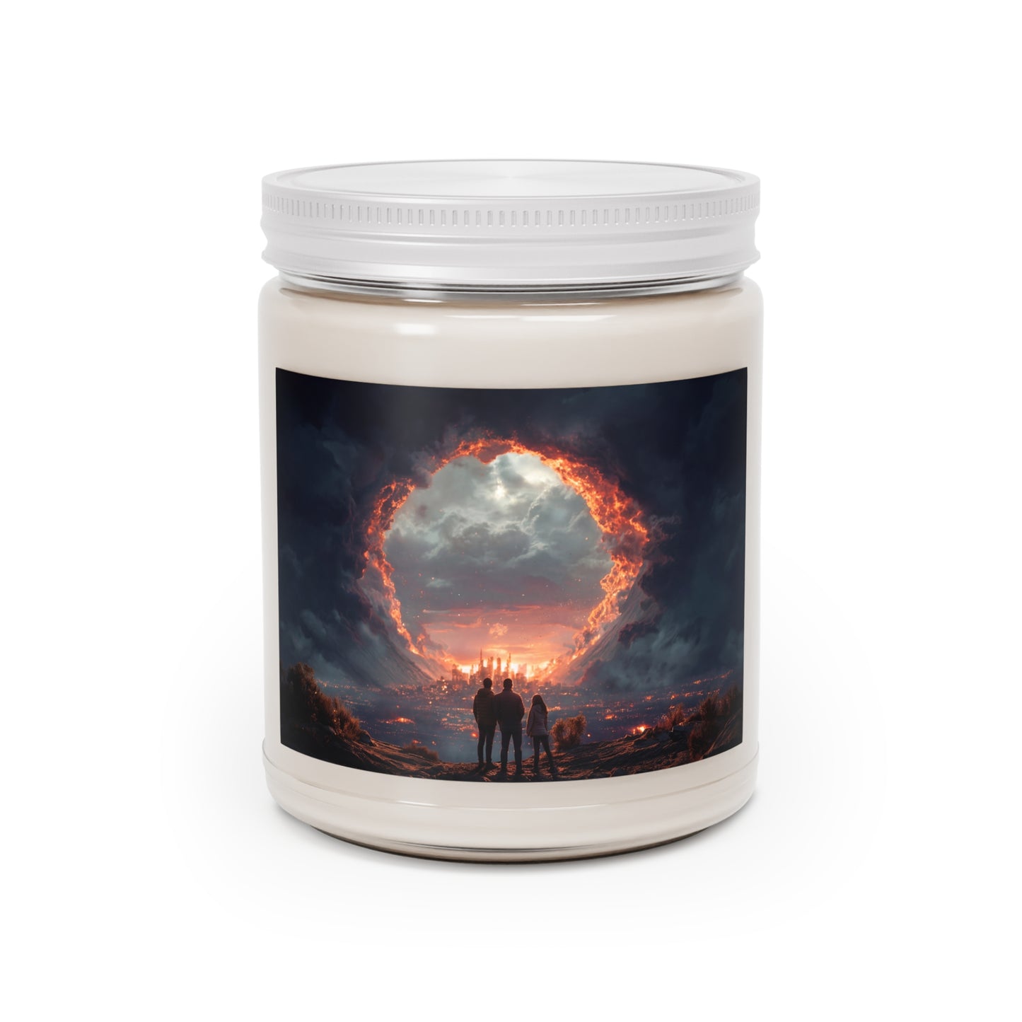 Celestial Portal Scented Soy Candles with White Lid, 9oz – Warm Glow Over a City of Dreams