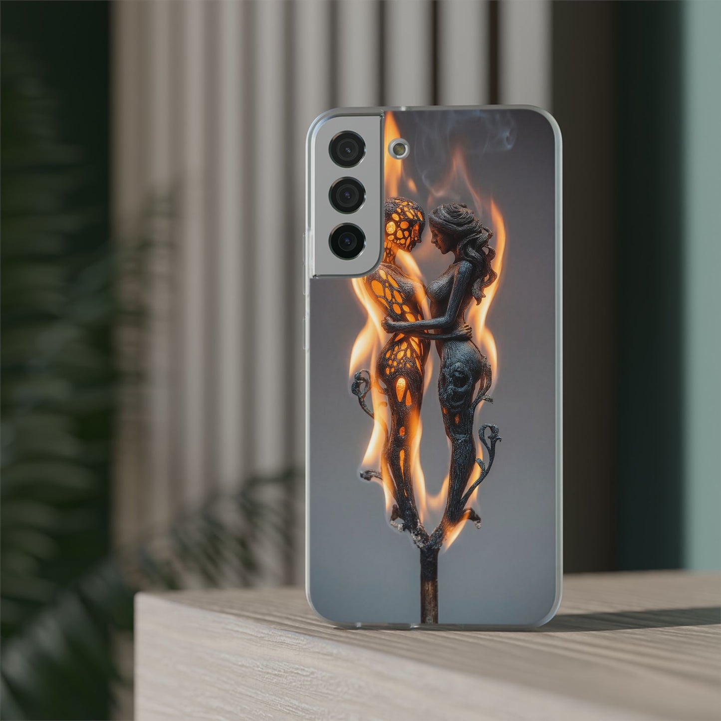 Flame-Embraced Lovers Flexi Cases – Intimate Glow Within the Fire
