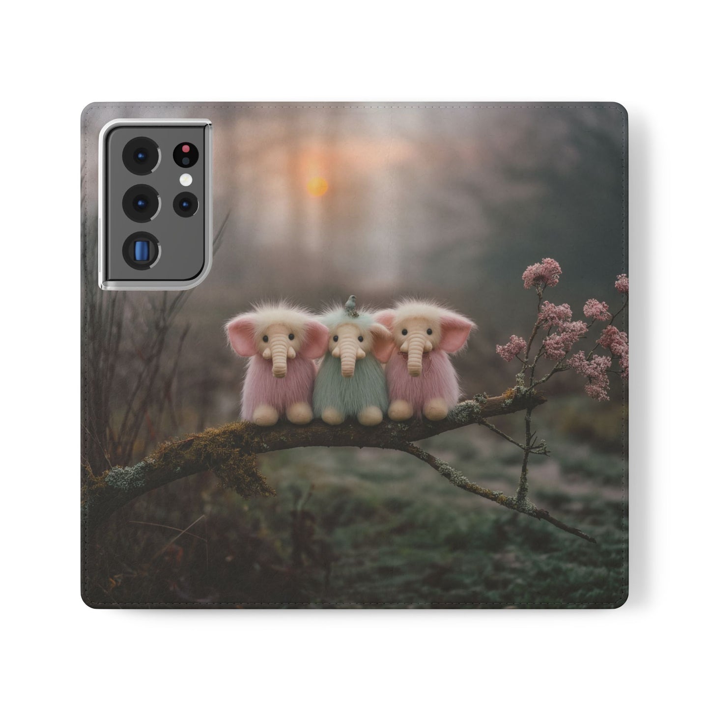 Mossy Branch Elephants Flip Cases – Pastel Fluff Guardians