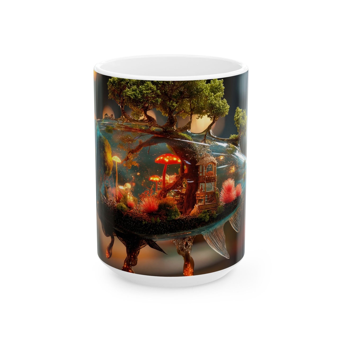Forest Within Fish Ceramic Mug – Bioluminescent Underwater Sanctuary