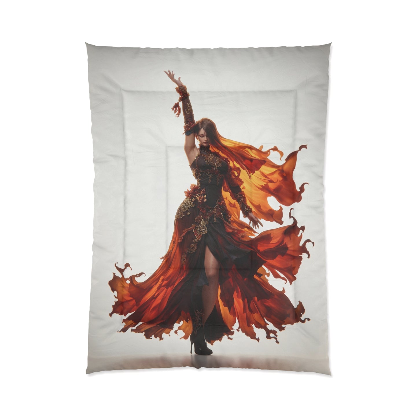 Crimson Phoenix Dance Comforter – Fluid Flame Silhouette