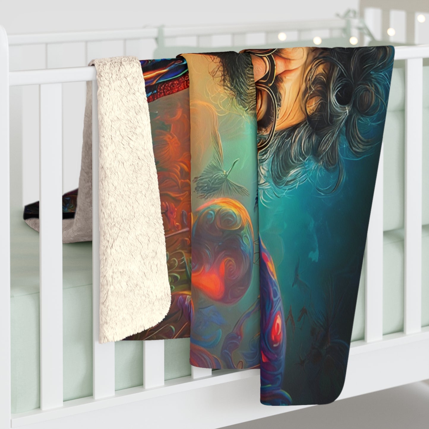Twilight Meadow Sage Blanket – Where Mushrooms Glow and Birds Duet