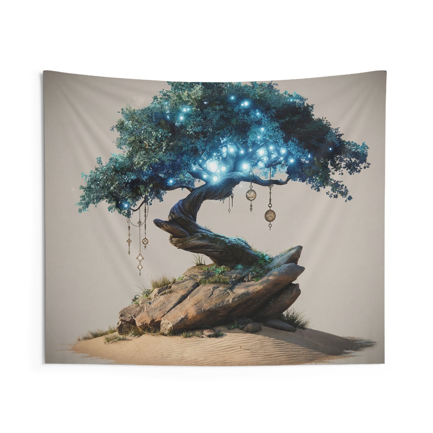 Celestial Wisdom Tree Indoor Wall Tapestries – Luminous Grove in the Desert