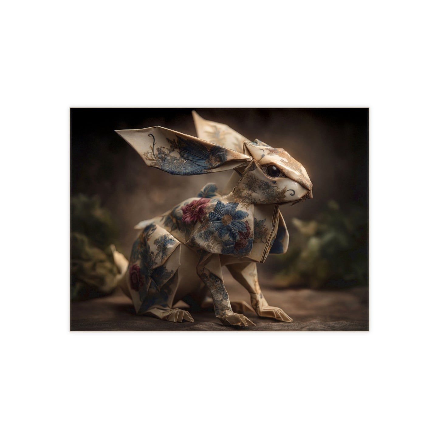 Origami Rabbit with Floral Pattern Ceramic Photo Tile – Whimsical Paper Guardian