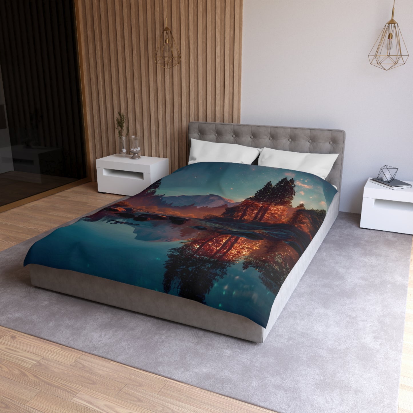 Starlit River Valley Microfiber Duvet Cover – Half Dome’s Twilight Reflection