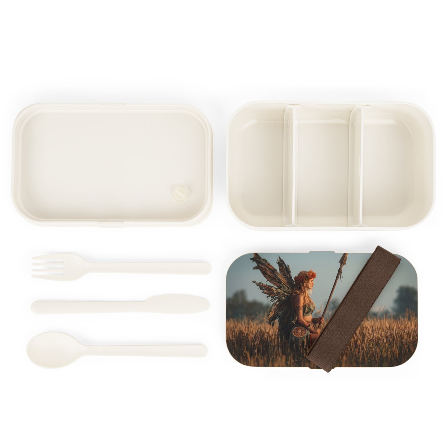 Warrior Fairy in Golden Field Bento Lunch Box – Sunset Sentinel of the Harvest