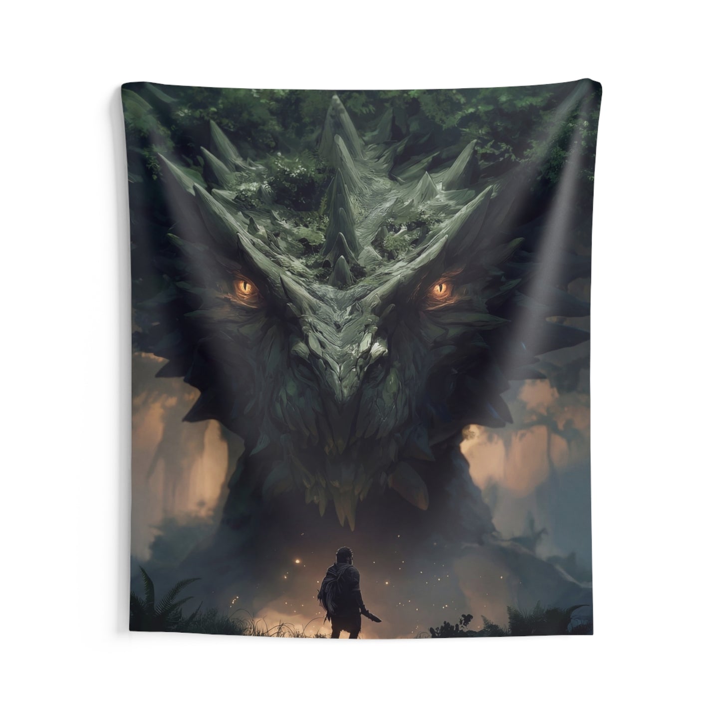 Ancient Forest Dragon Sentinel Indoor Wall Tapestries – Whispers of the Verdant Guardian