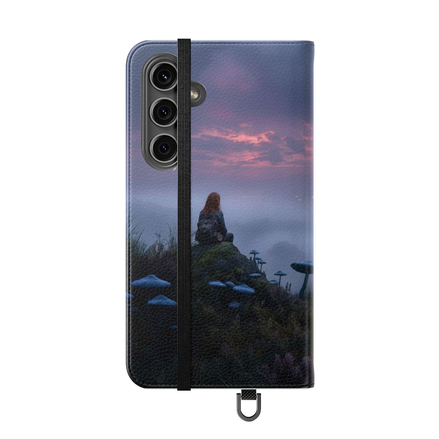 Misty Hilltop Flip Cases – Red-Haired Wanderer at Twilight