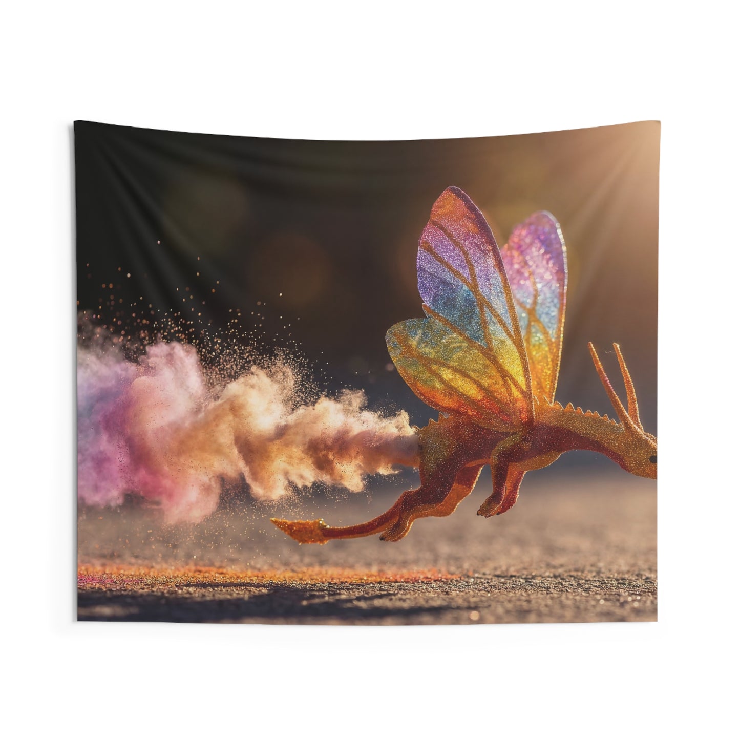 Glitter Dragon in Flight Indoor Wall Tapestries – Sunset Powder Trail Fantasy