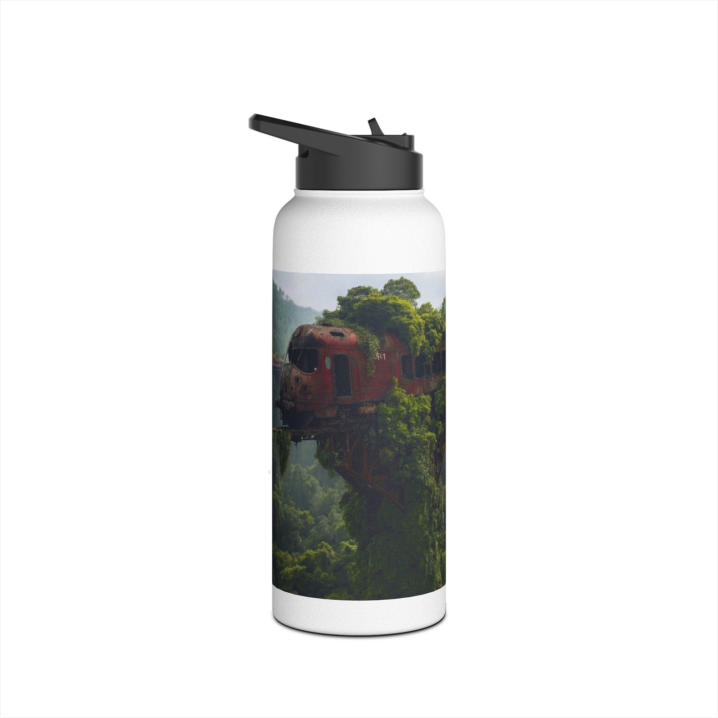 Overgrown Train Bridge Water Bottle – Verdant Ruin Dreamscape
