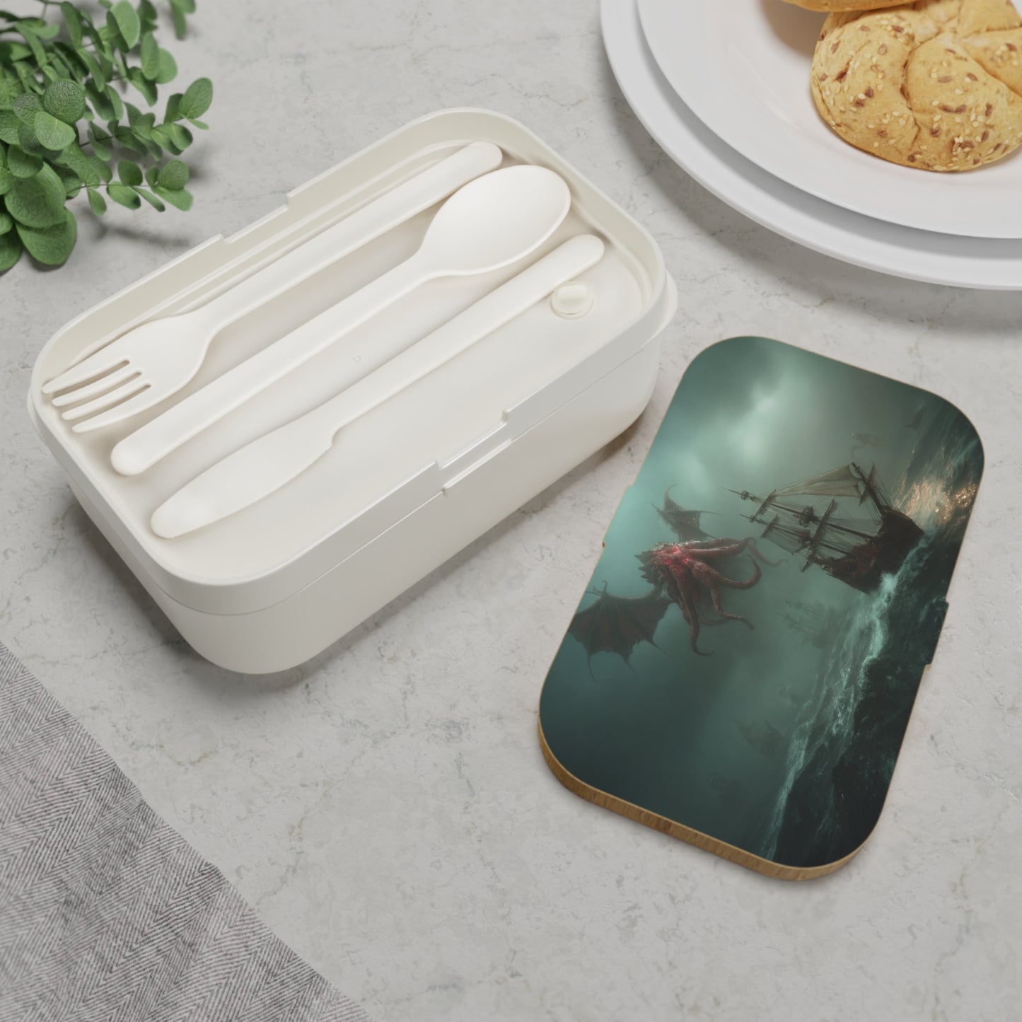 Red Dragon Octopus Bento Lunch Box – Crimson Leviathan Storm Seascape