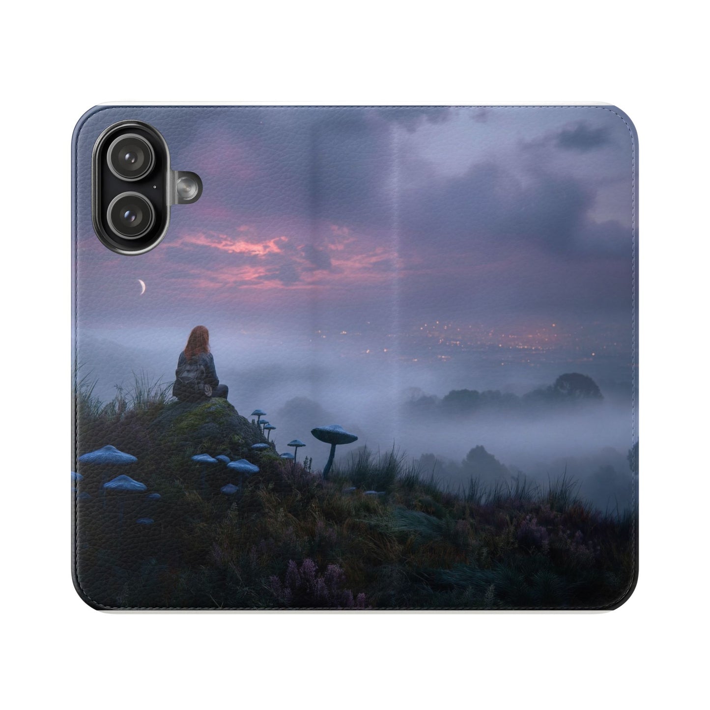 Misty Hilltop Flip Cases – Red-Haired Wanderer at Twilight