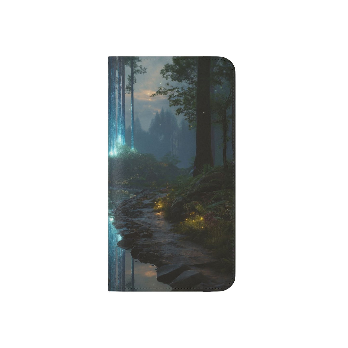 Bioluminescent Forest Flip Cases – Cyan Lightfall Stream Cover