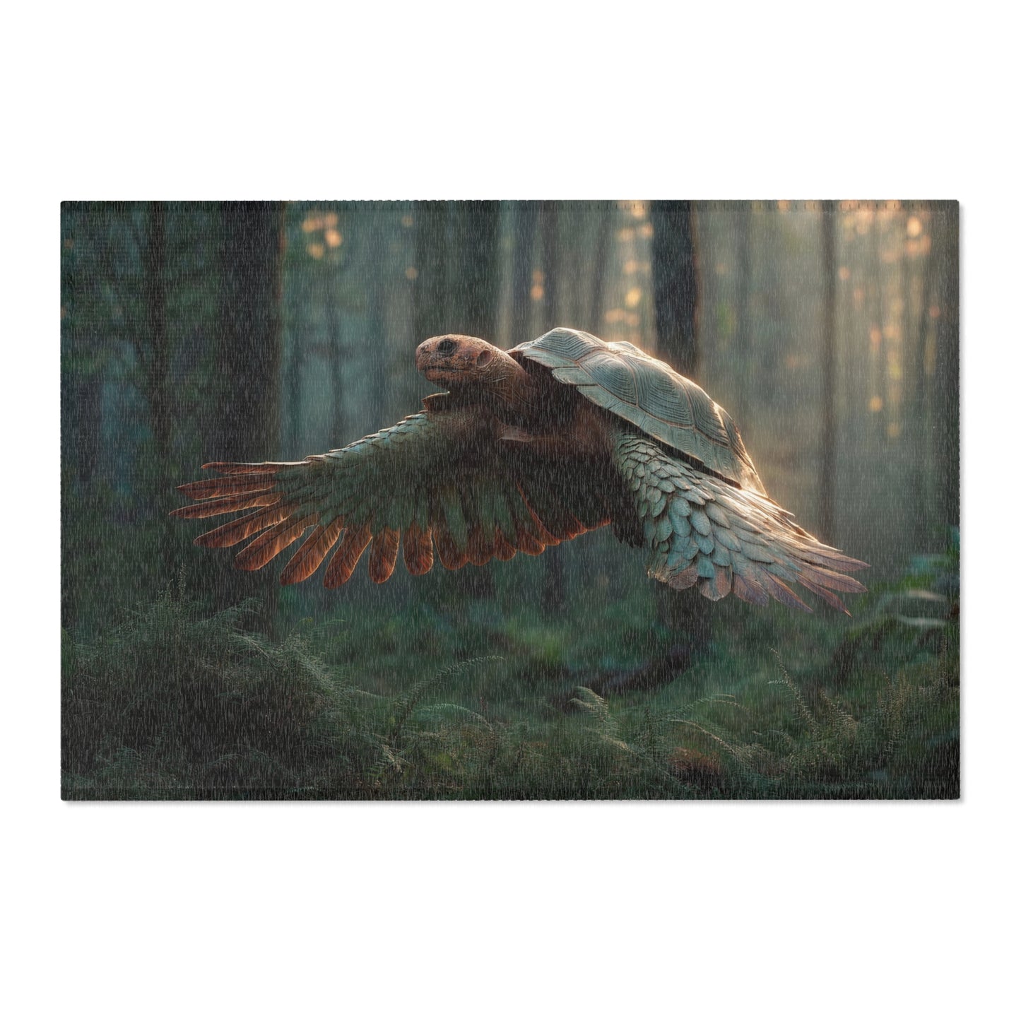 Winged Tortoise Forest Rug – Sunlit Canopy Flight Dreamscape