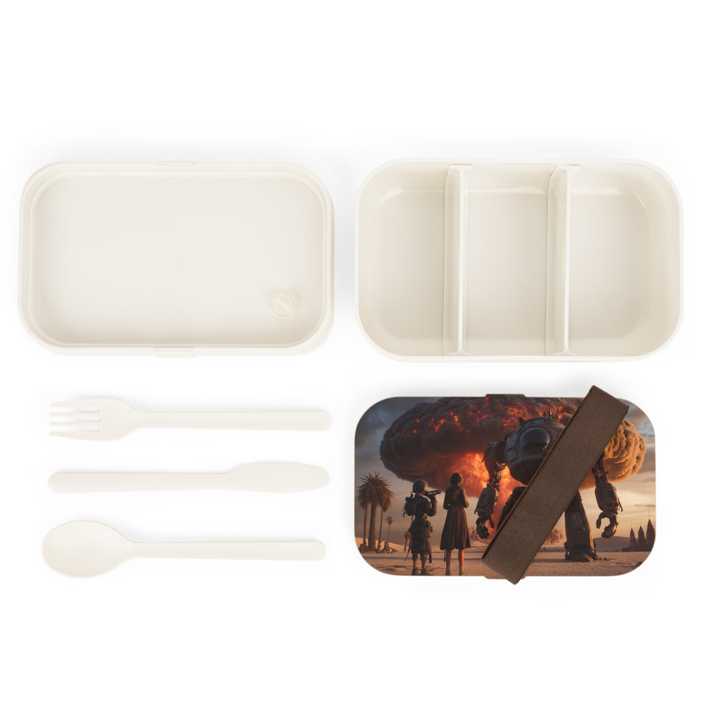 War Machine Over Desert Bento Lunch Box – Sunset Apocalypse Witness