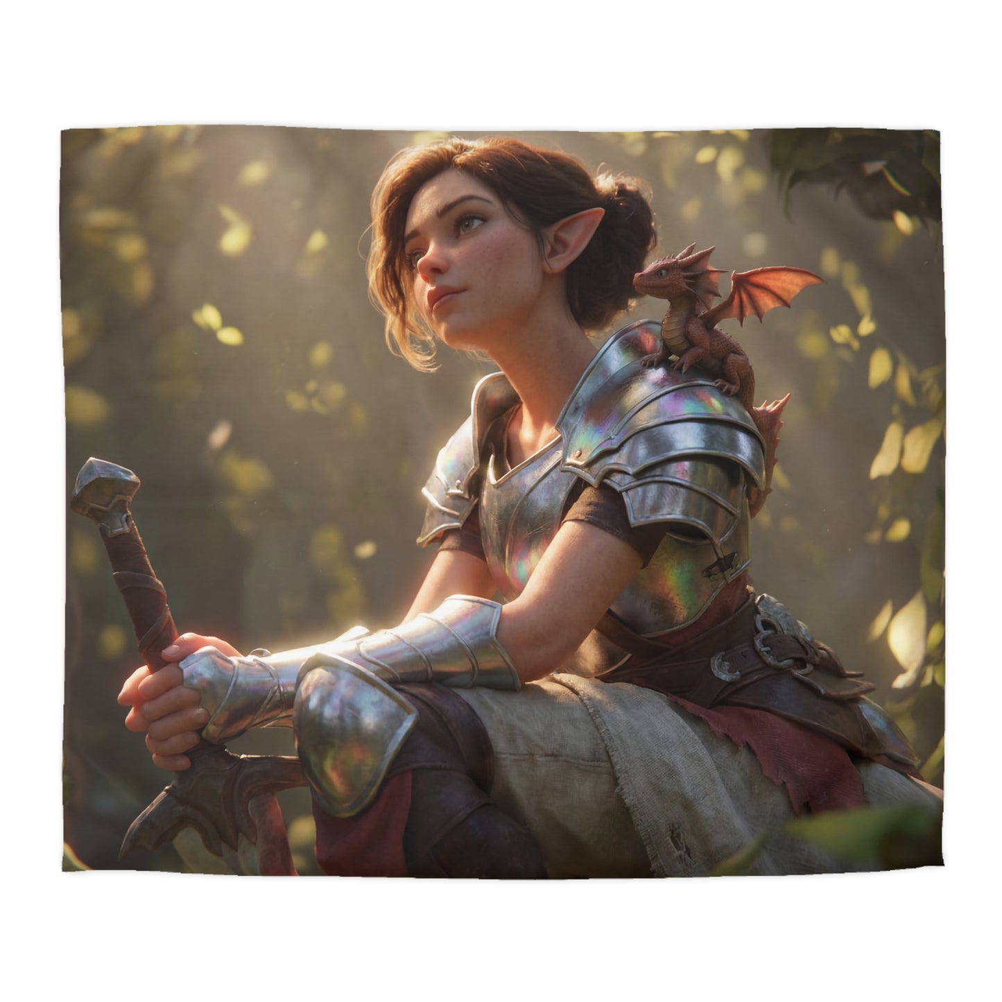 Elven Knight with Dragon Microfiber Duvet Cover – Iridescent Guardian Resting