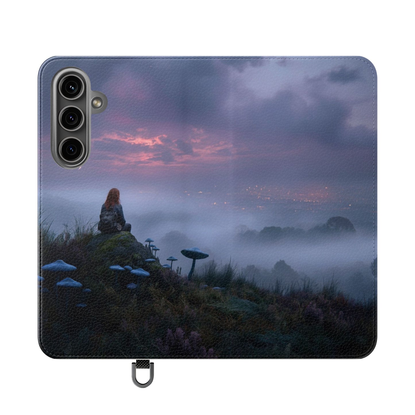 Misty Hilltop Flip Cases – Red-Haired Wanderer at Twilight