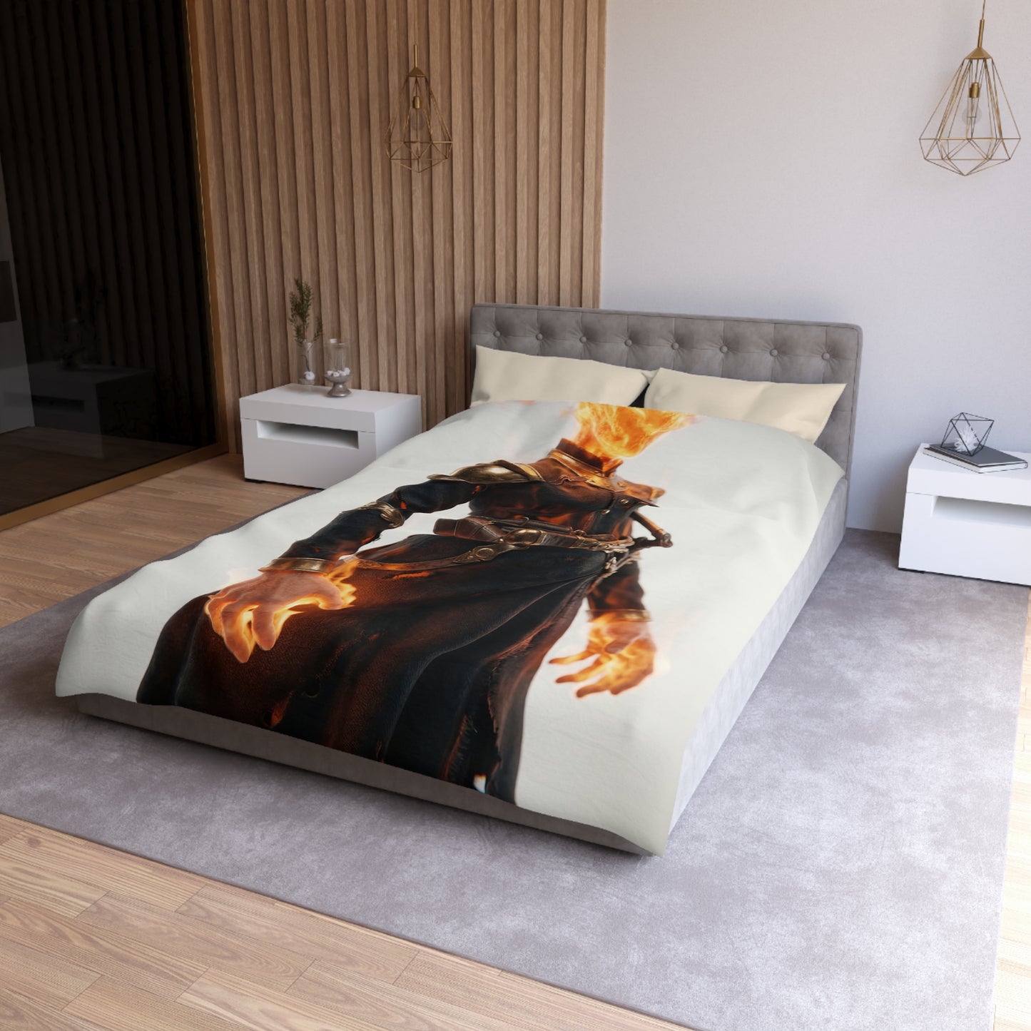 Flame-Headed Sentinel Microfiber Duvet Cover – Ash and Ember Armor