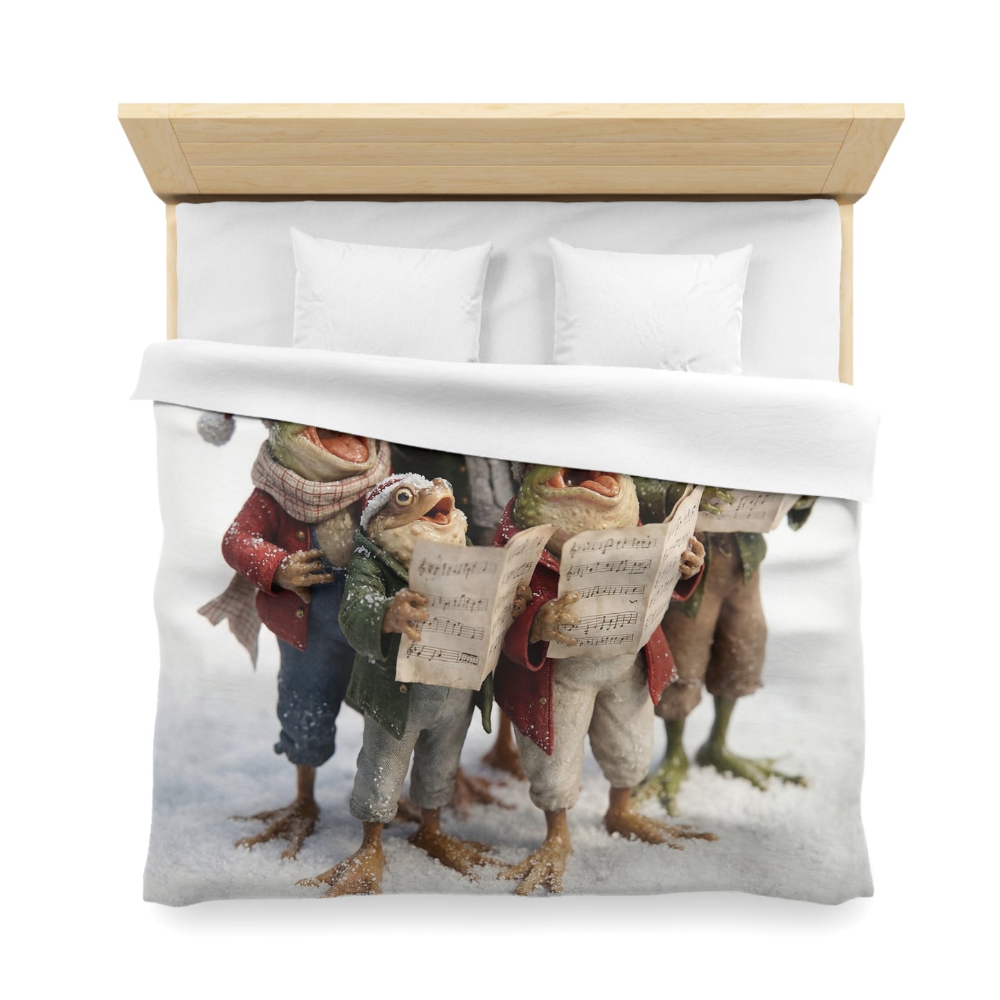 Frogs in Snow Choir Microfiber Duvet Cover – Winter Carolers in Frosty Harmony