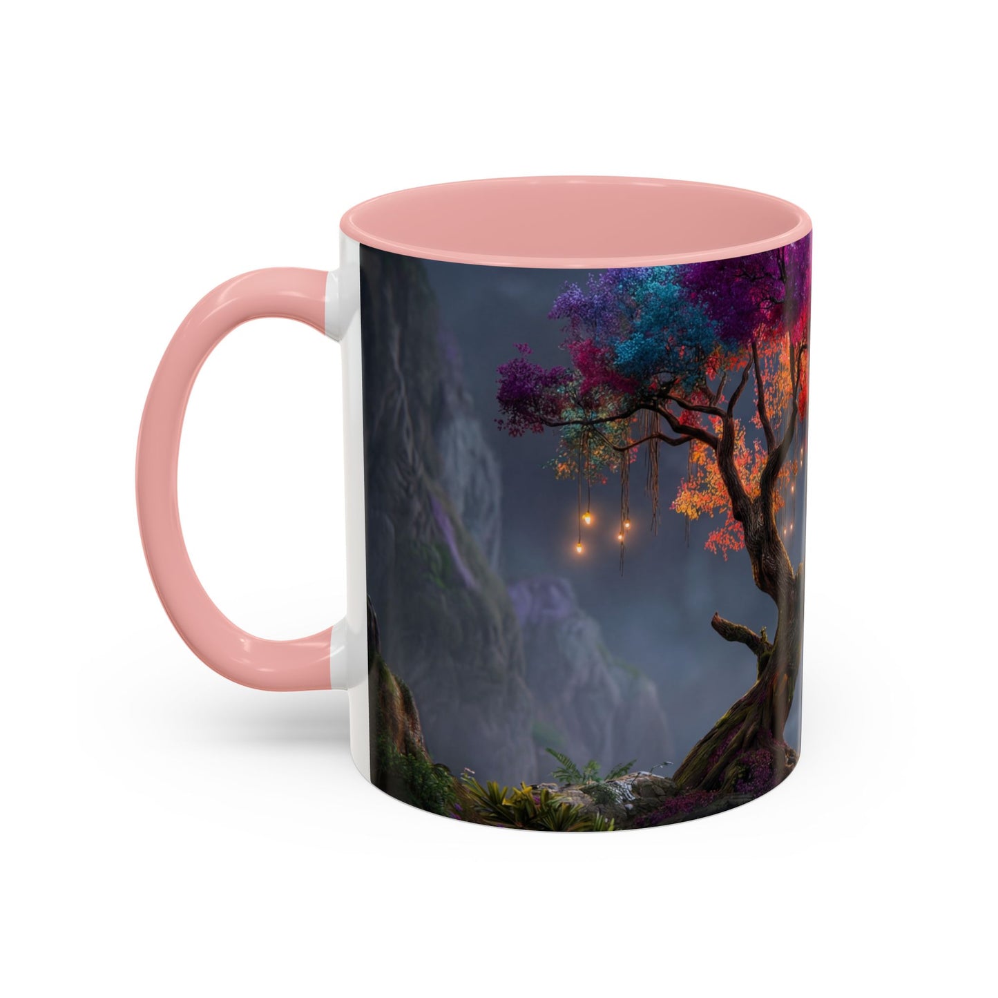 Prismatic River Tree Accent Coffee Mug (11, 15oz) – Neon Canopy Moonlight Reflections