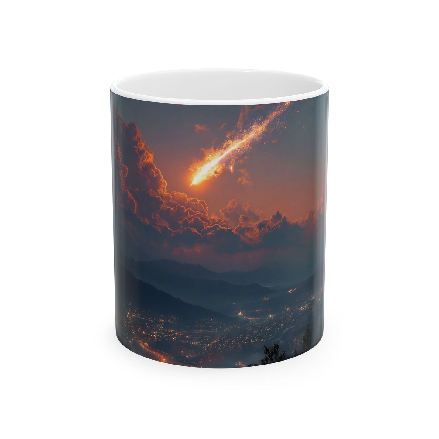 Celestial Fireball Ceramic Mug – Twilight Skyfall Dreamscape
