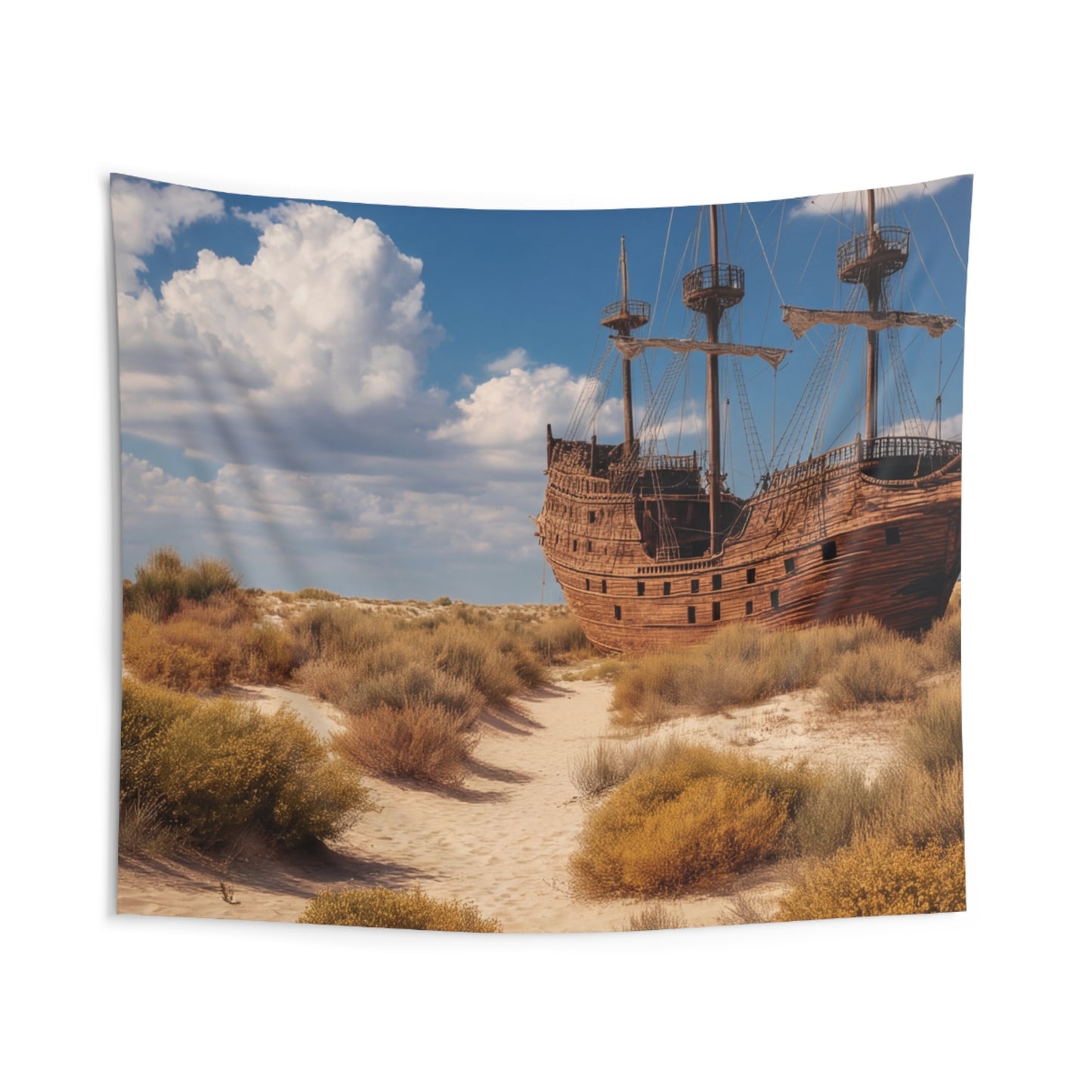 Abandoned Galleon Wall Tapestry – Sun-Drenched Desert Mirage