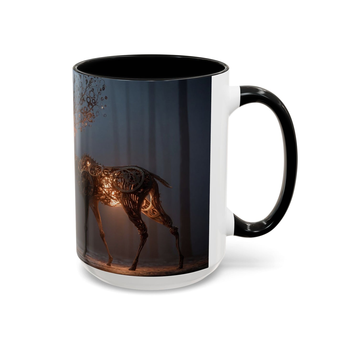 Clockwork Stag Accent Coffee Mug (11, 15oz) – Luminescent Forest Mechanism