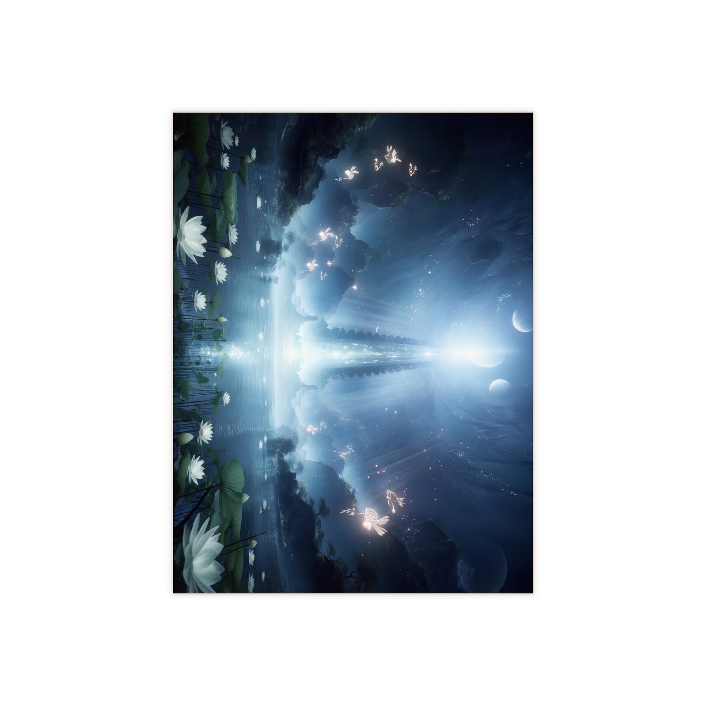 Celestial Lotus Pool Ceramic Photo Tile – Radiant Moonlight Sanctuary