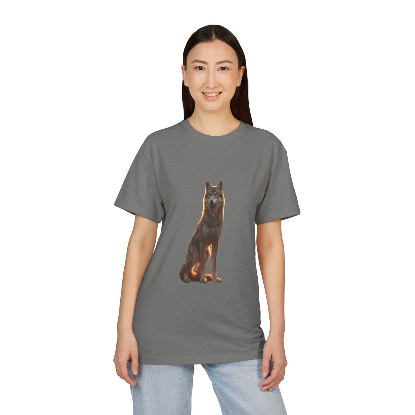 Golden Hour Wolf Unisex Sueded T-Shirt – Sentinel at Twilight’s Edge